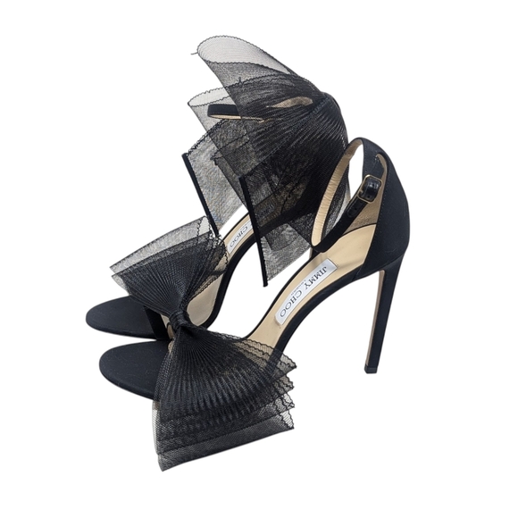 NIB Jimmy Choo Black Aveline 100 Bow Stiletto Heel Sandal Size 40.5 - Picture 4 of 11